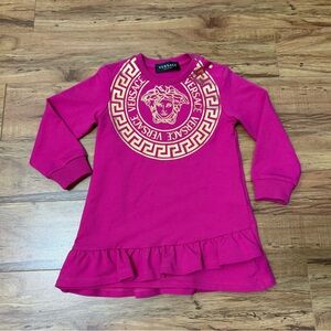 Versace Girls' Bright Pink Logo Ruffle Hem Sweatshirt Dress T19